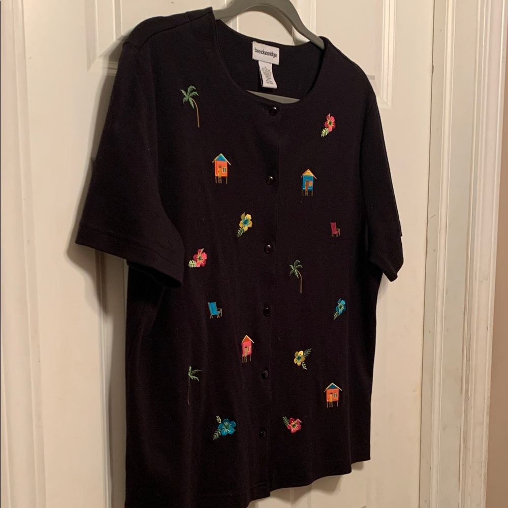 Breckenridge Women’s Black Shirt with Colorful Embroidery XL